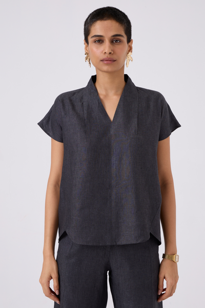 Lumas Linen Charcoal V Neck Top