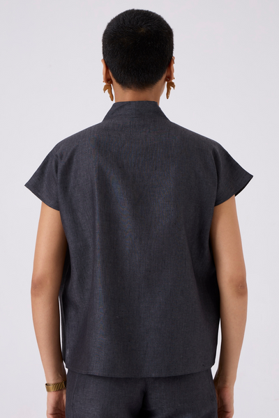 Lumas Linen Charcoal V Neck Top