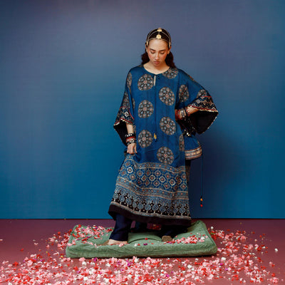 Veere Ajrakh Blue Kaftan Set