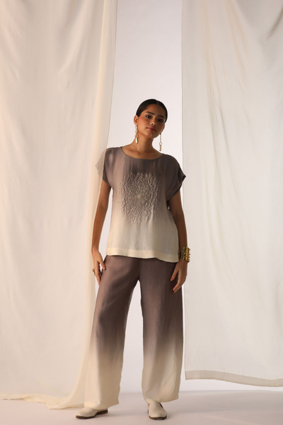 Linen satin ombre co-ord set with scatter hand work