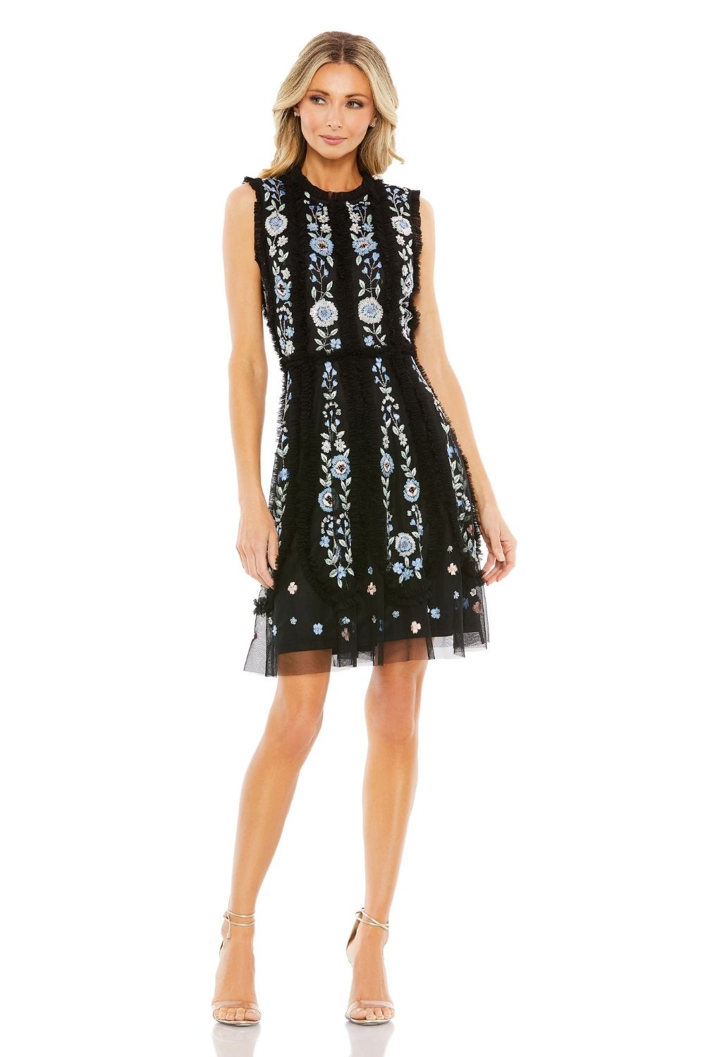 MD-9135 Embroidered Short Dress-Black