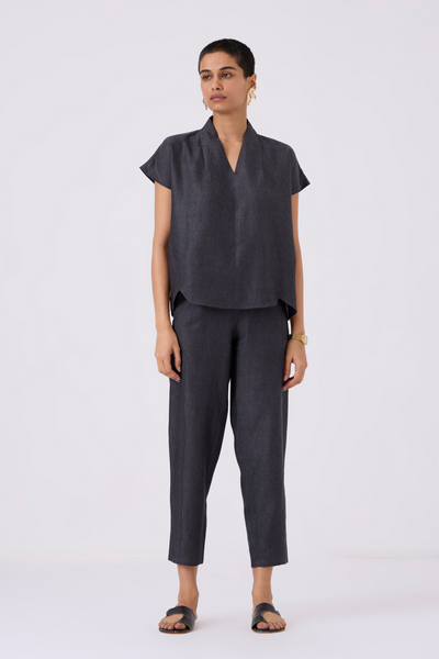 Lumas Linen Charcoal V Neck Top