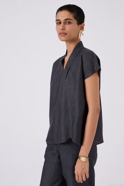 Lumas Linen Charcoal V Neck Top