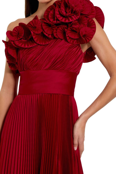 49902-Pleated Charmeuse One Shoulder Ruffle Gown