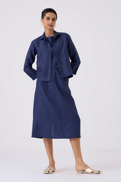 Pi Indigo Houndstooth Linen Crop Top