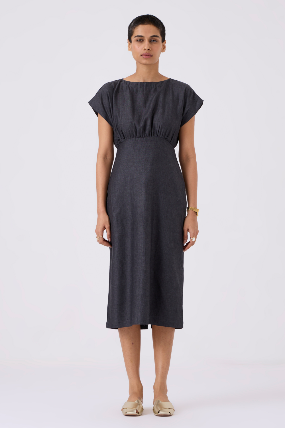 Jo Linen Charcoal Midi Dress