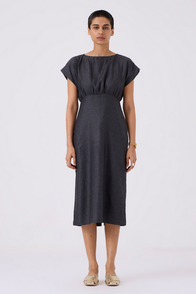 Jo Linen Charcoal Midi Dress