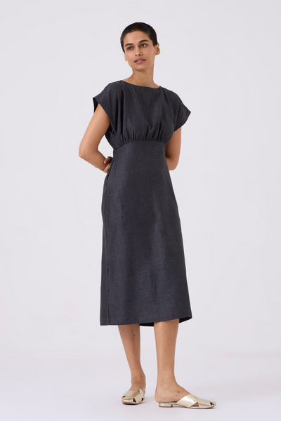 Jo Linen Charcoal Midi Dress