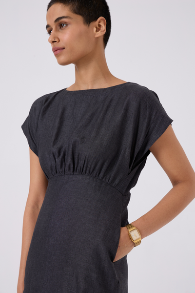 Jo Linen Charcoal Midi Dress