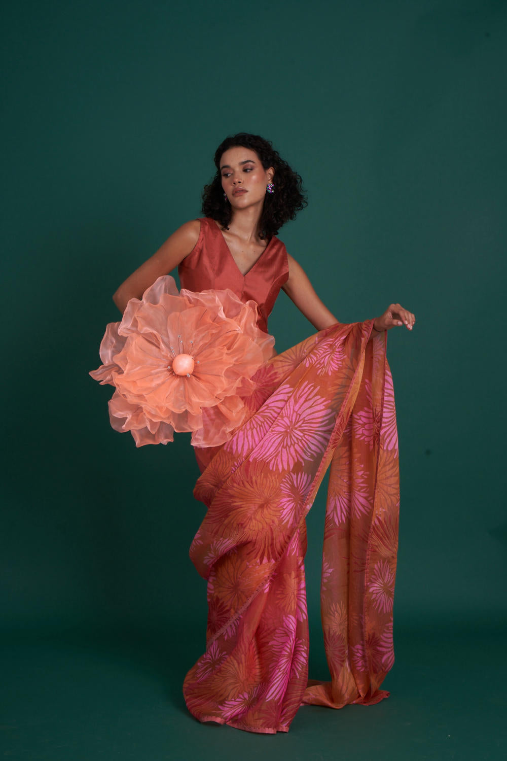 Himawari silk organza saree - Peach