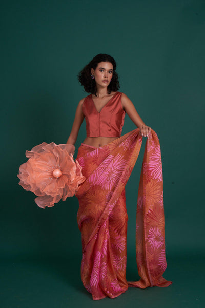 Himawari silk organza saree - Peach