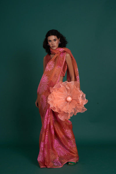Himawari silk organza saree - Peach