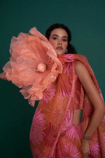 Himawari silk organza saree - Peach
