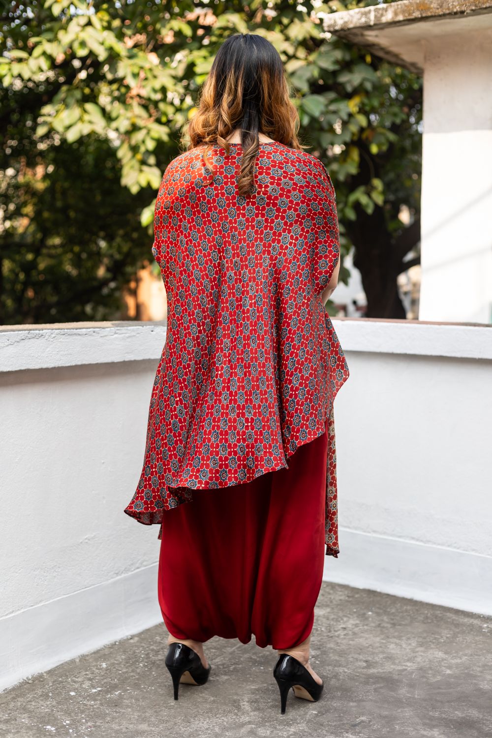 Soho Red Ajrakh Asymmetric Tunic Set
