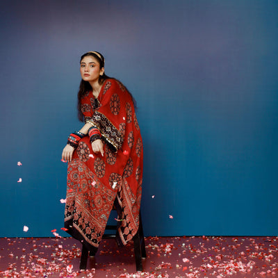 Veere Ajrakh Red Kaftan Set