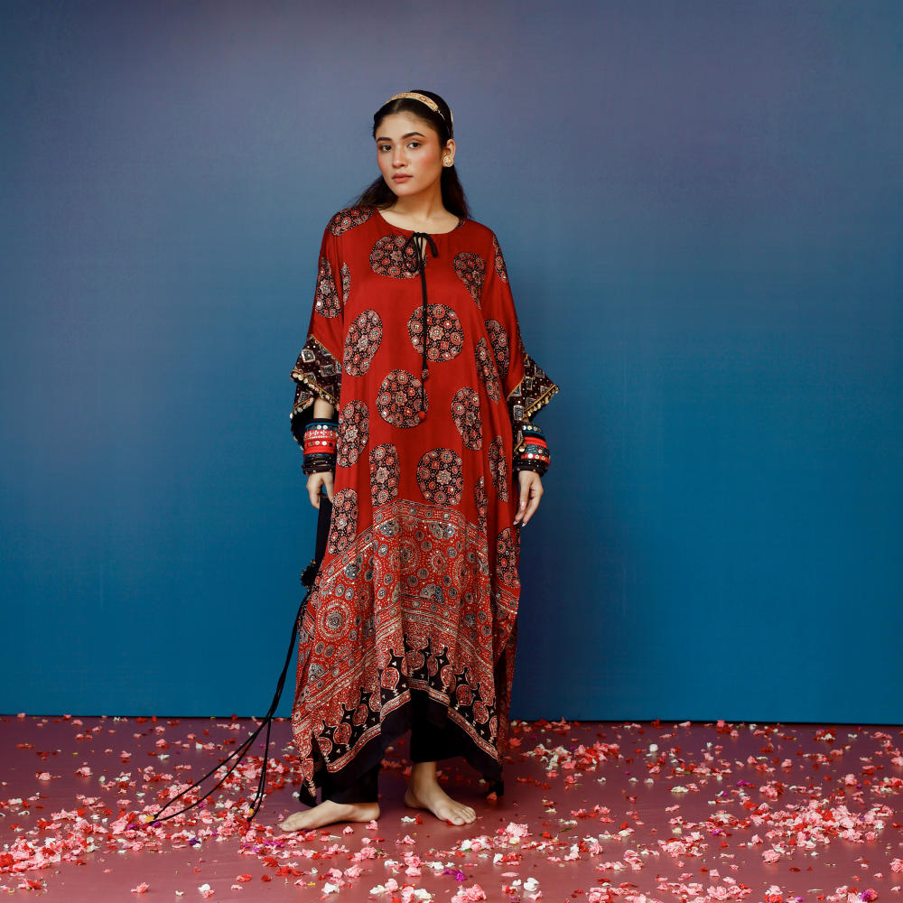 Veere Ajrakh Red Kaftan Set