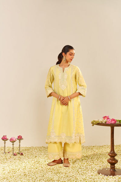 Sumaiya - A-Line Kurta With Palazzo And Dupatta-Lemon Yellow