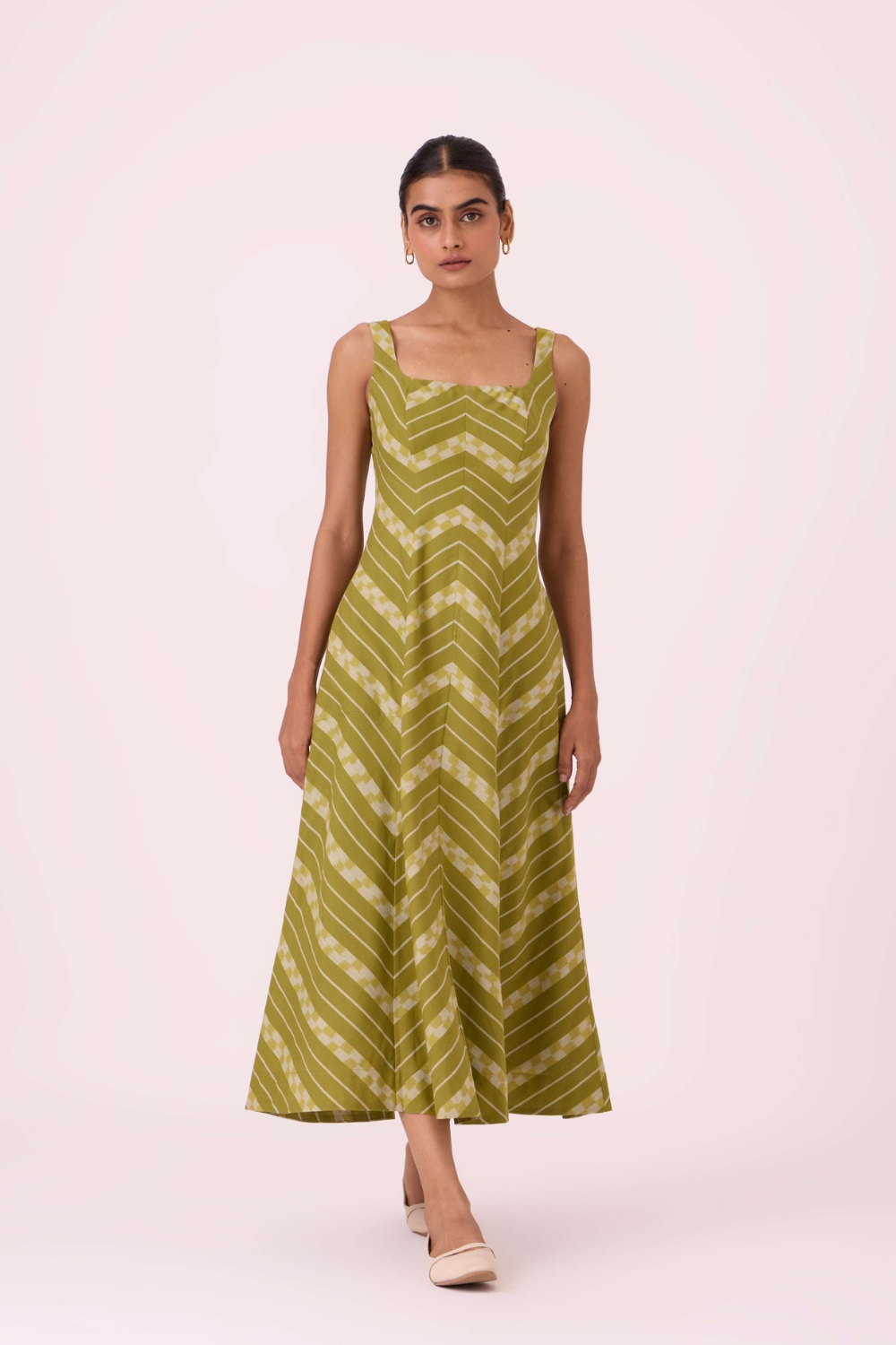 Zosima Green Striped Ikat Dress