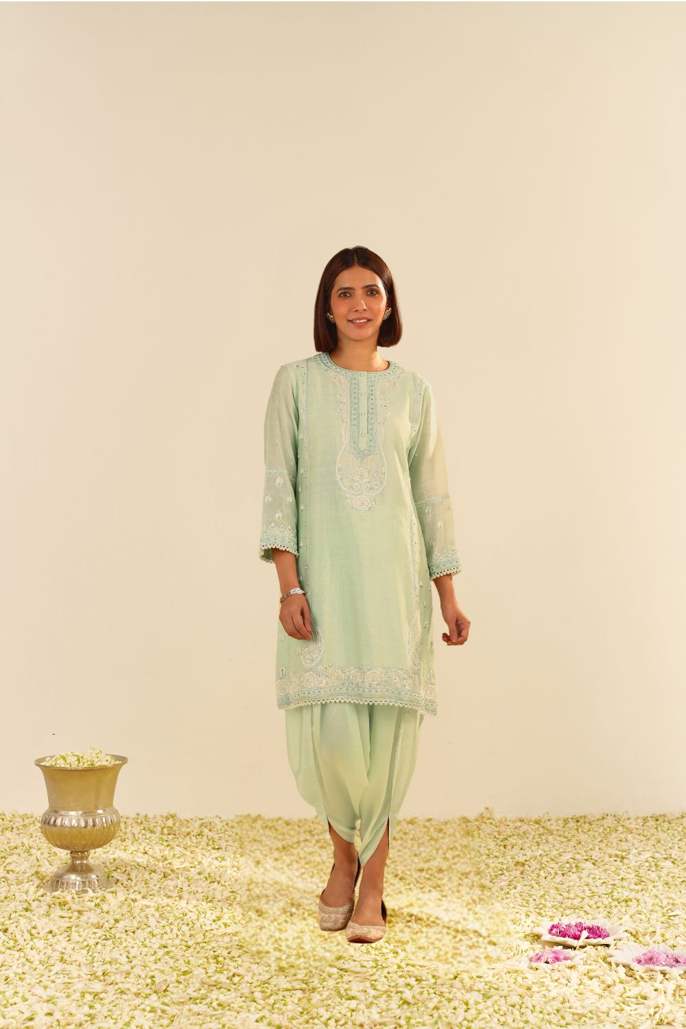 Zahra - Short Kurta With Dhoti-Mint Green