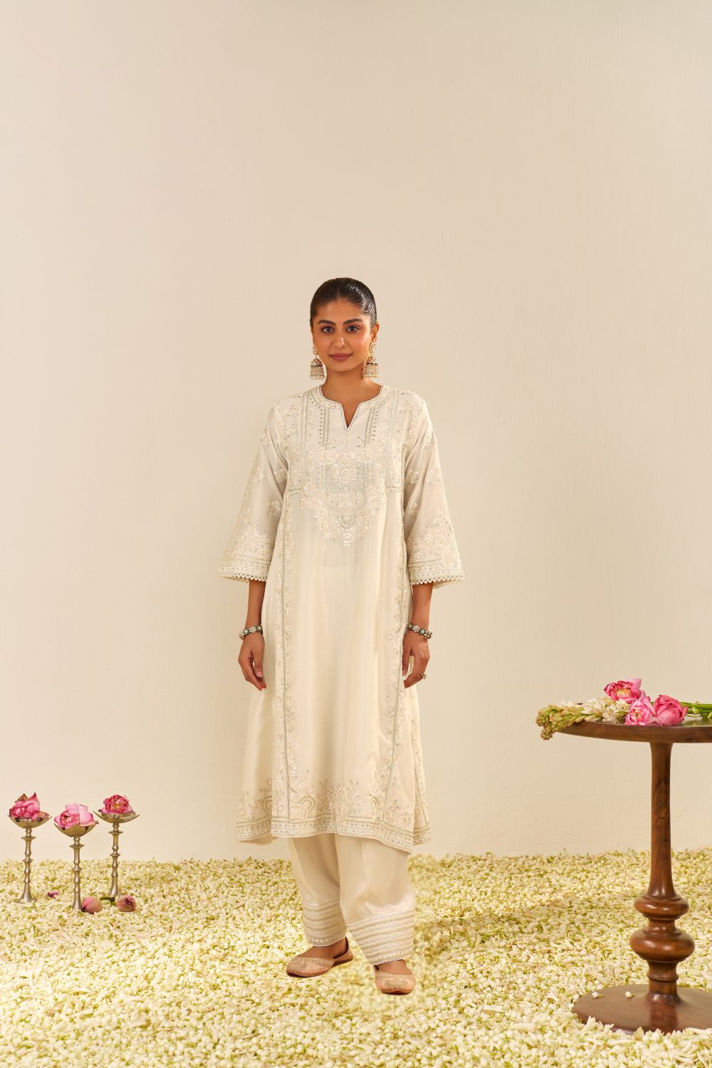 Maziya - Long Chauga With Salwar And Dupatta-Daisy Ivory
