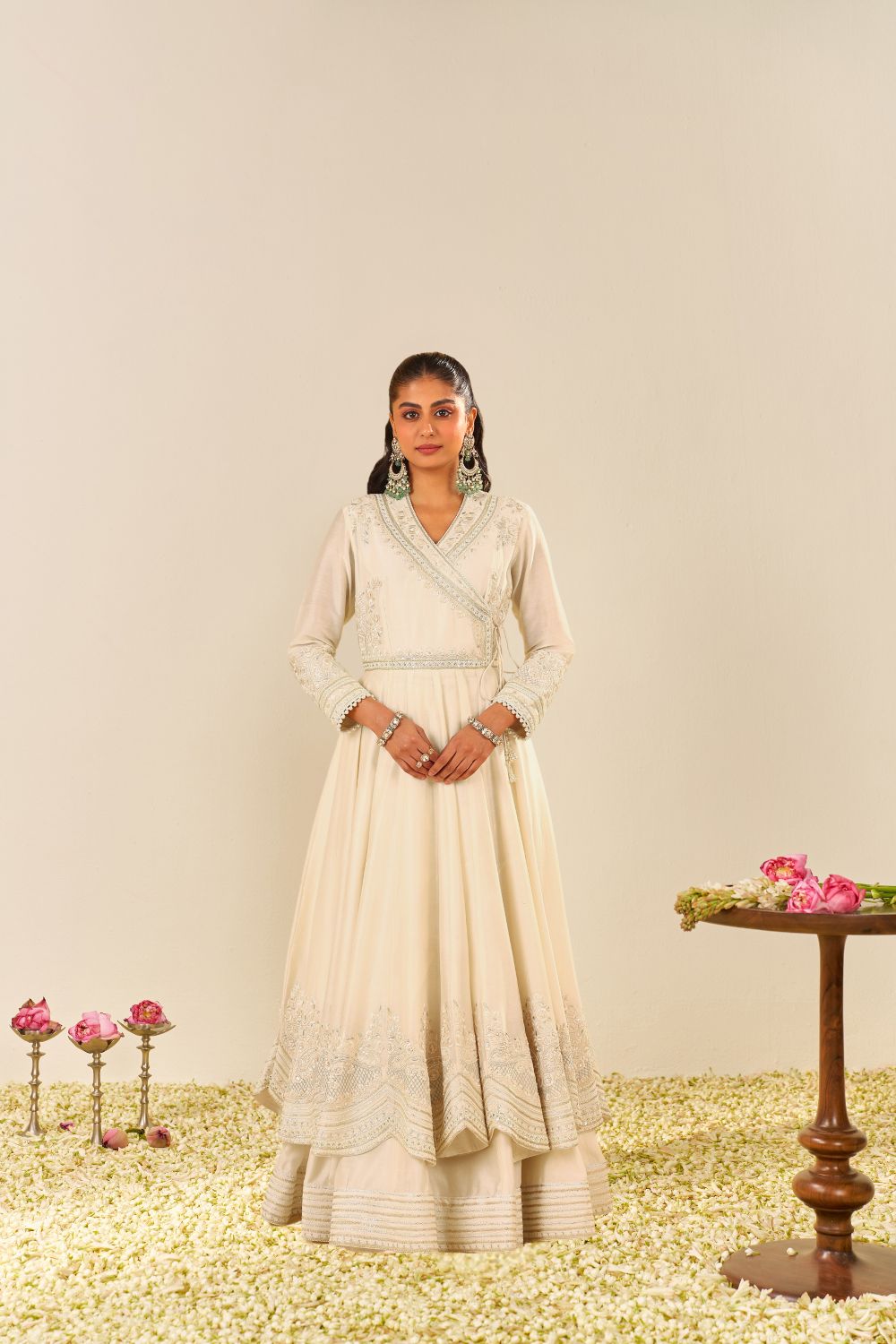 Ameena - Long Anarkali With Skirt And Dupatta-Daisy Ivory