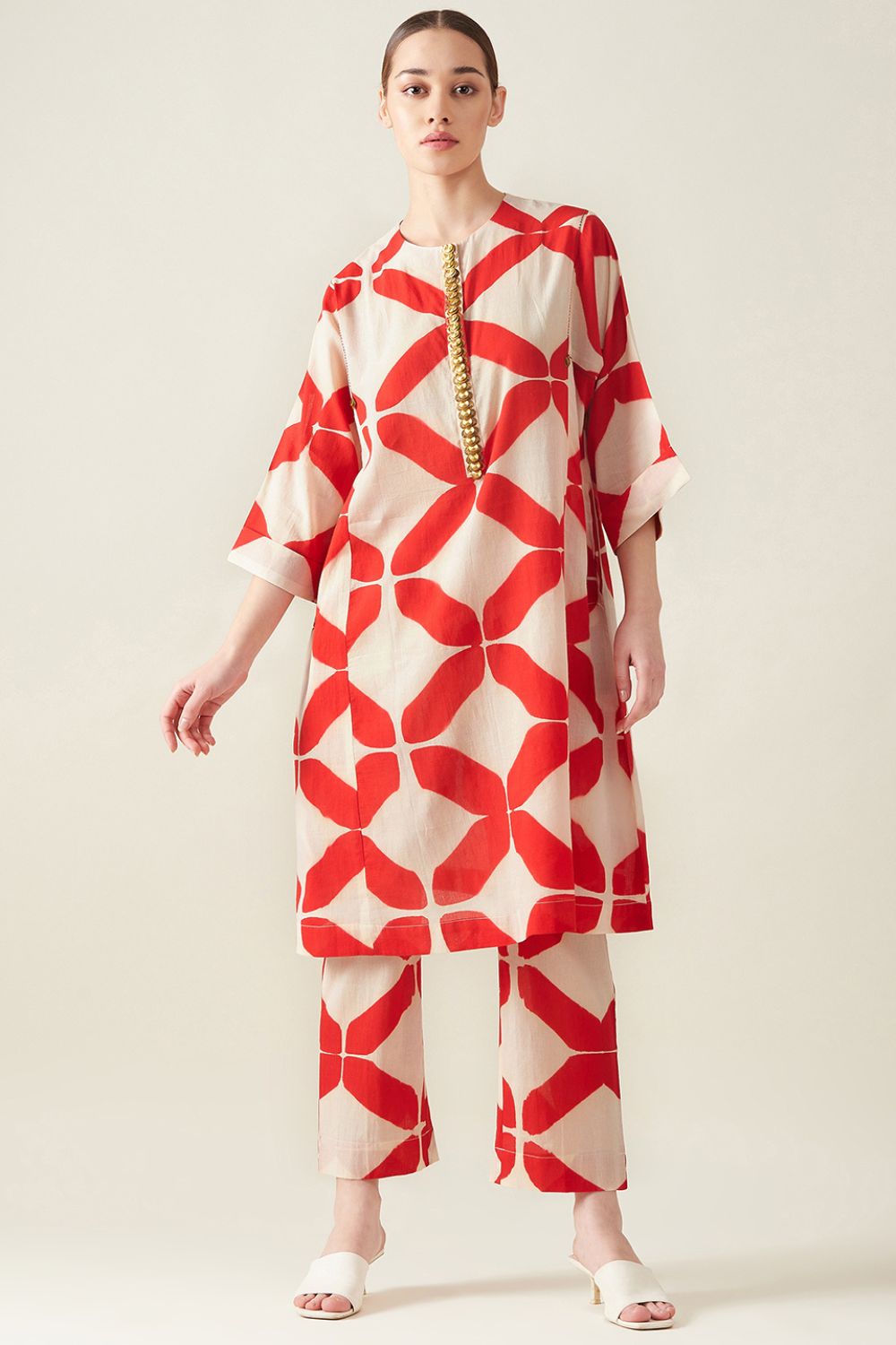 Red Clamp Dye Embroidered Co ord set