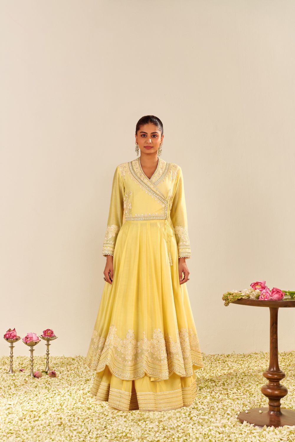 Ameena - Long Anarkali With Skirt And Dupatta-Lemon Yellow