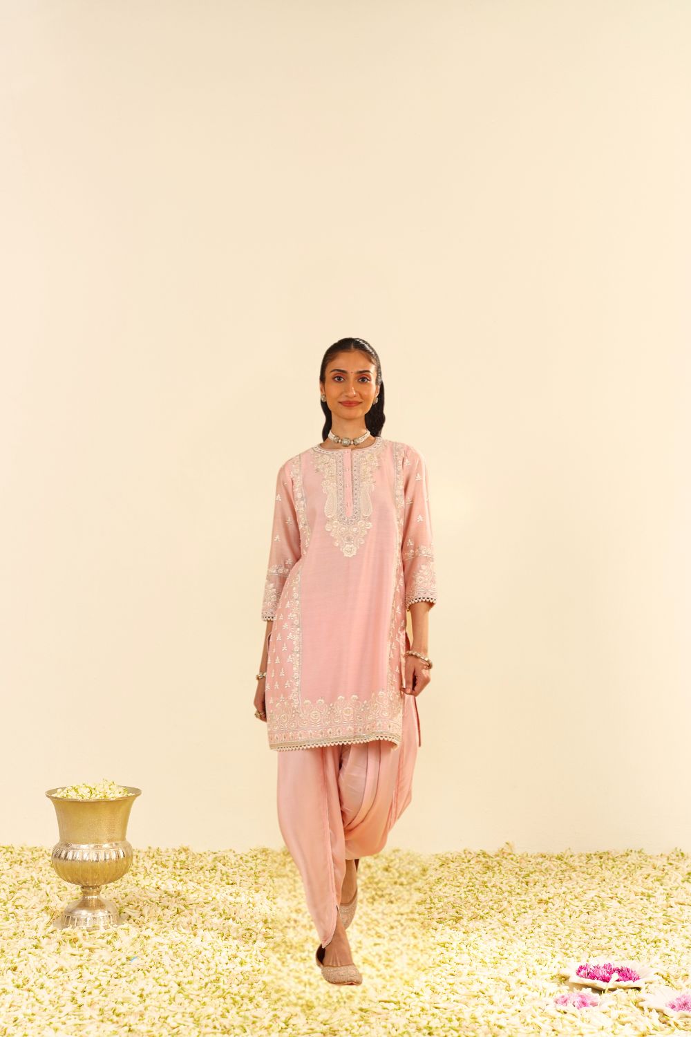 Zaisha - Short Kurta With Dhoti-Blush Pink