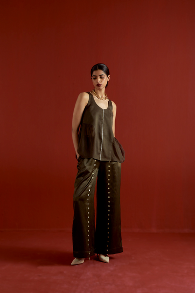 SIDE U-GATHER TOP CO-ORD-DARK OLIVE