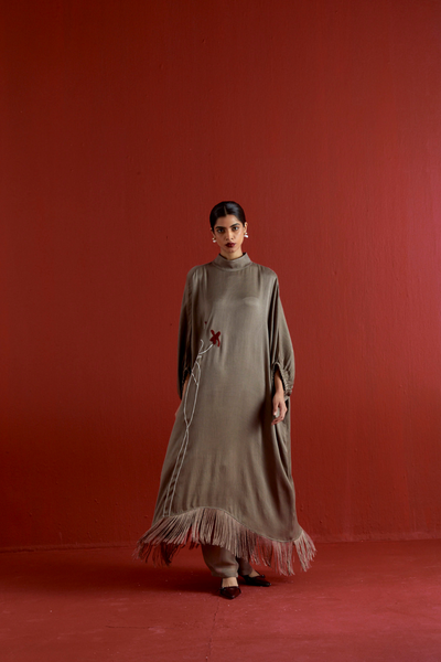 FLORAL FRINGE KAFTAN CO-ORD-CEDAR