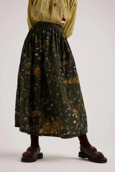 Pintuck Skirt-Green Strokes