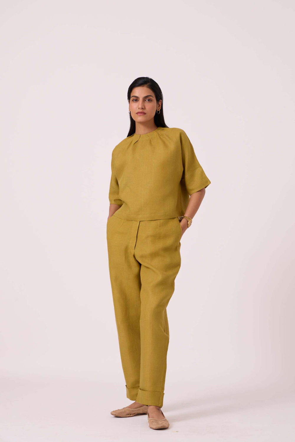 Bourne Olive Linen Top