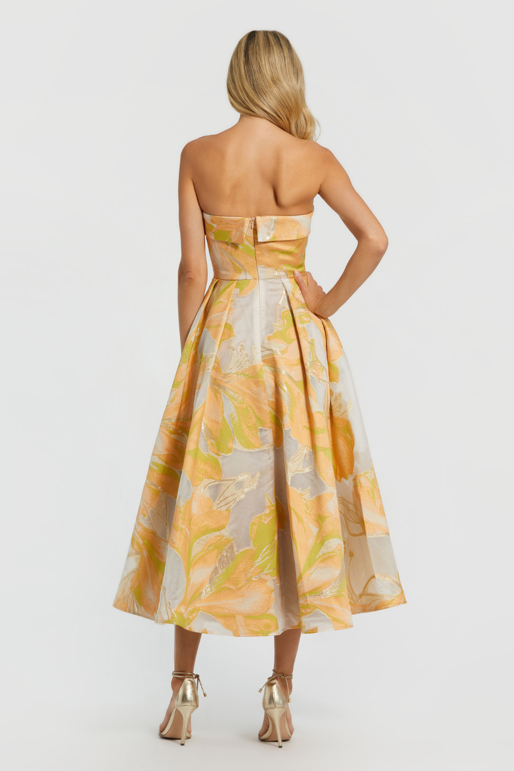 20724-Brocade Midi Dress-Peach Multi