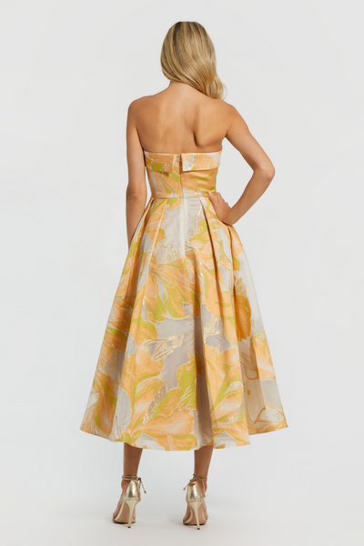 20724-Brocade Midi Dress-Peach Multi