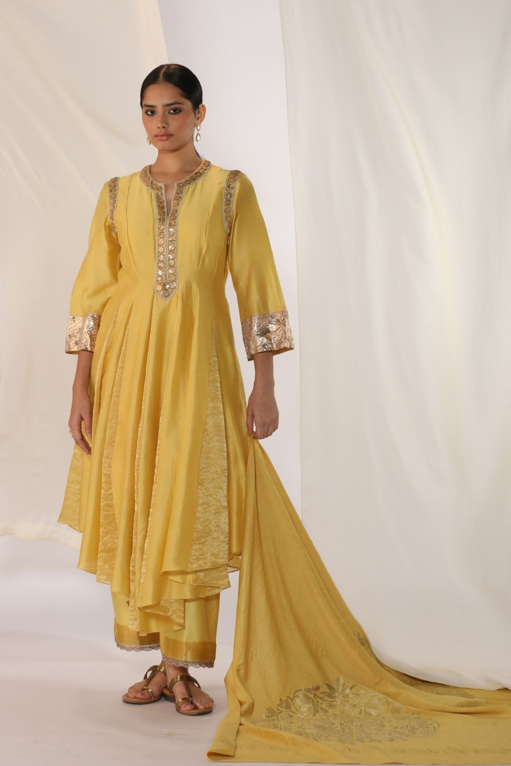 Godet kurta gota handwork with luxrious dupatta