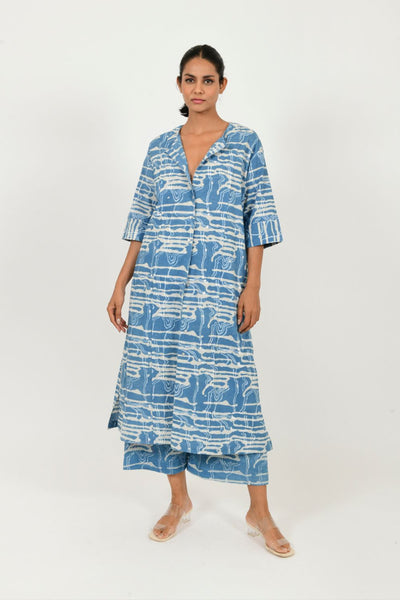 INDIGO SPLASH BUTTONED DRESS