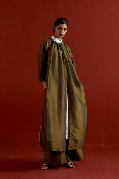GATHER NECK SHIRT  CO-ORD-OLIVE GOLD