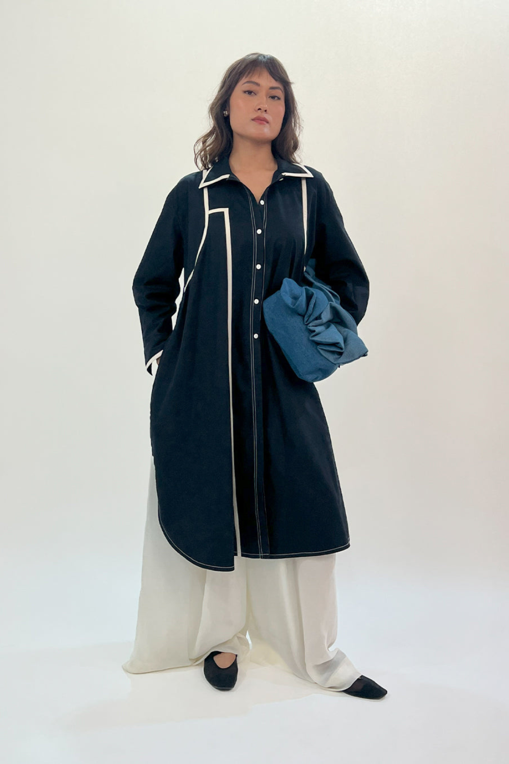 Line shirt dress-Raven