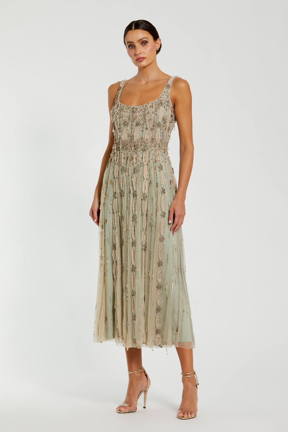 10078-Scoop Neck Midi Dress-Nude Sage