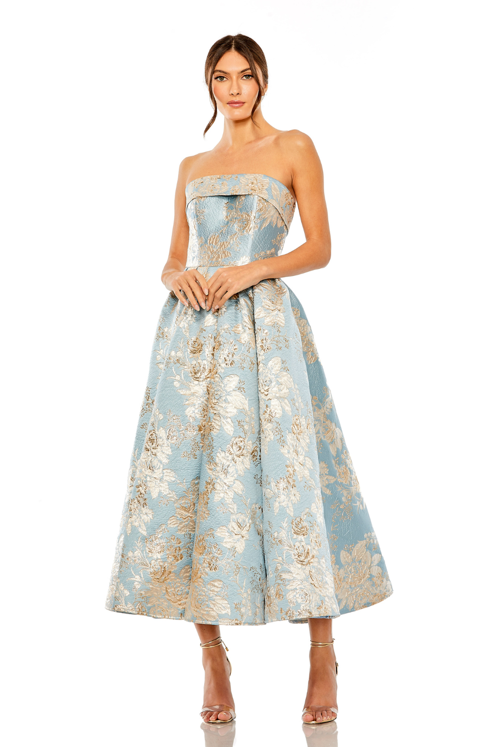 20726-Brocade Midi Dress with Pockets-Blue Multi