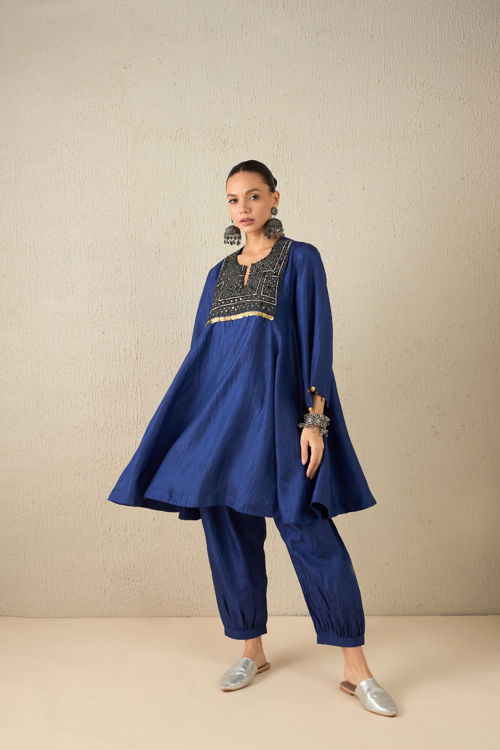 AFGHANI SILK SET - Navy Blue