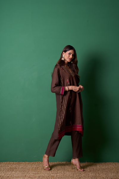 Glee Kurta Set - Brown with Dupatta