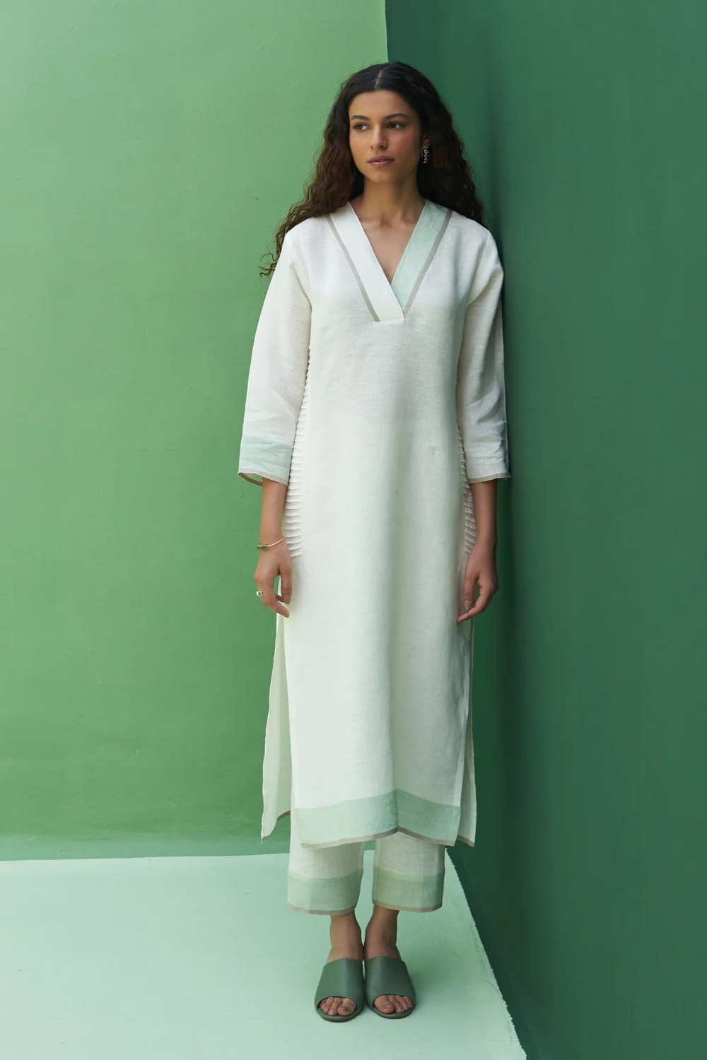 June Border Linen Kurta Set
- Ivory