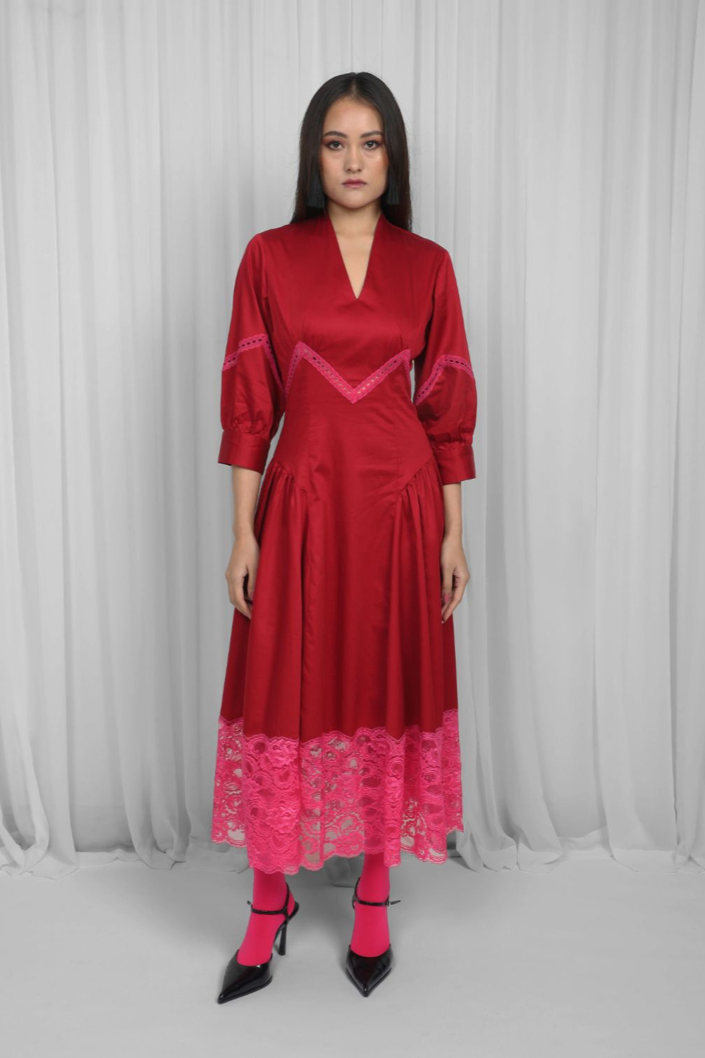 Belinda Dress-Red & Pink
