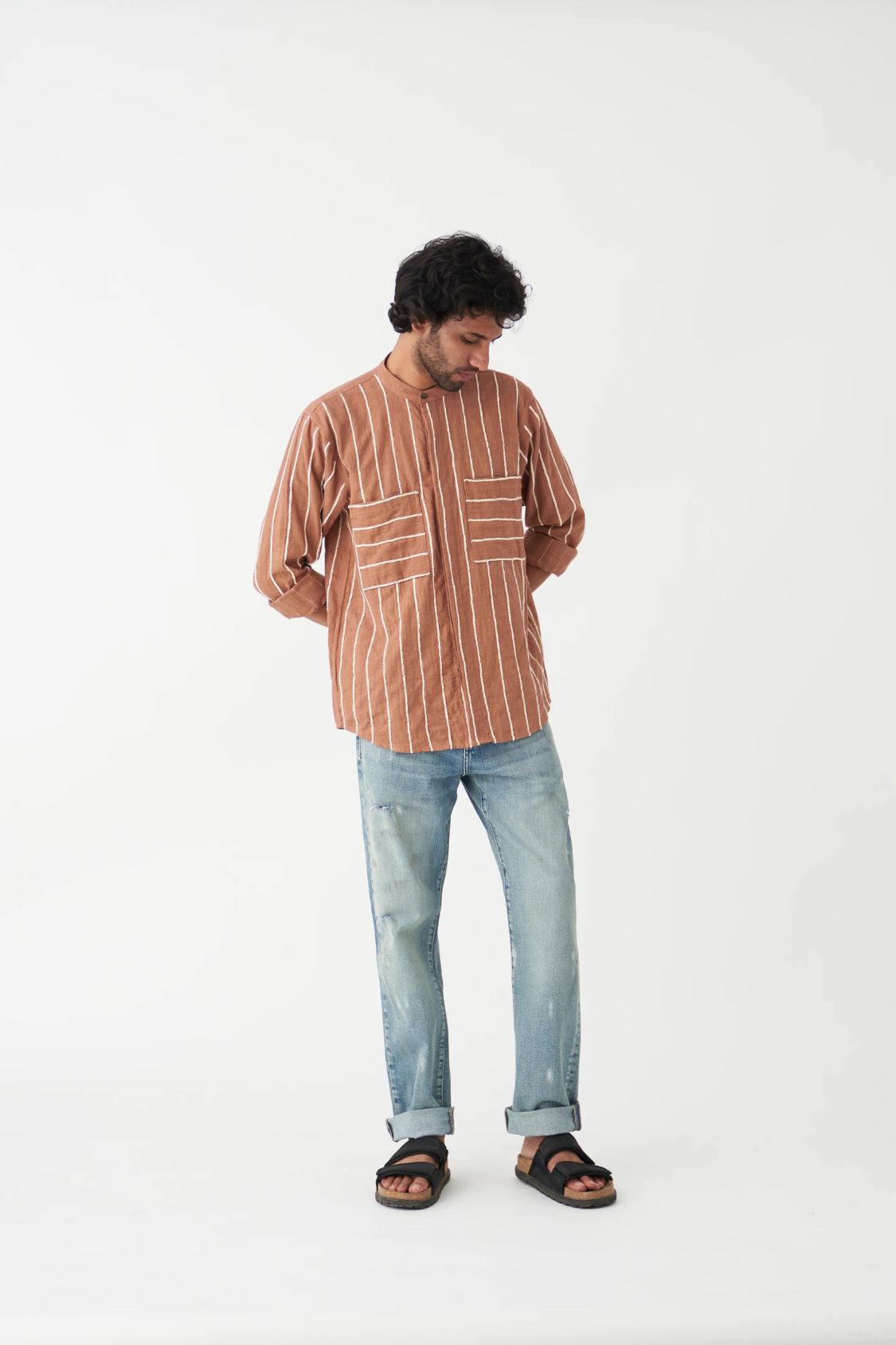 ASYMMETRIC POCKET DETAIL SHIRT - CHAMPANGE