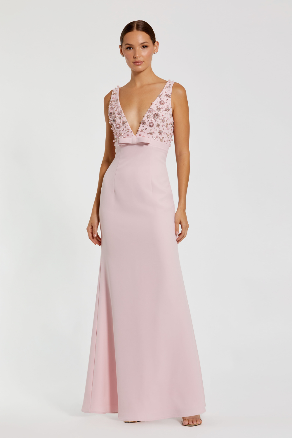 2278-V Neck Gown With Bow-Blush
