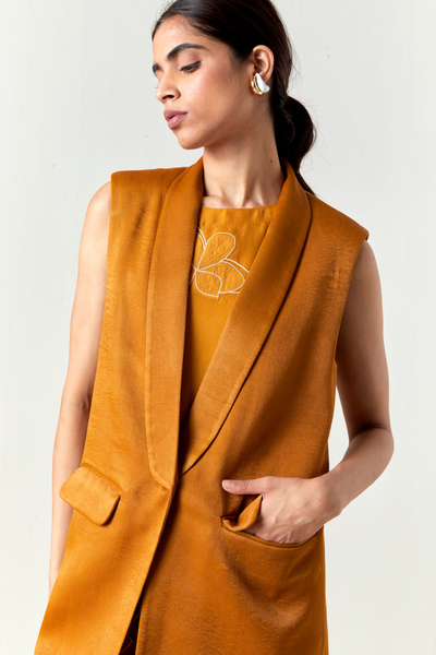 COLLARED WAIST COAT CO-ORD-OCHRE