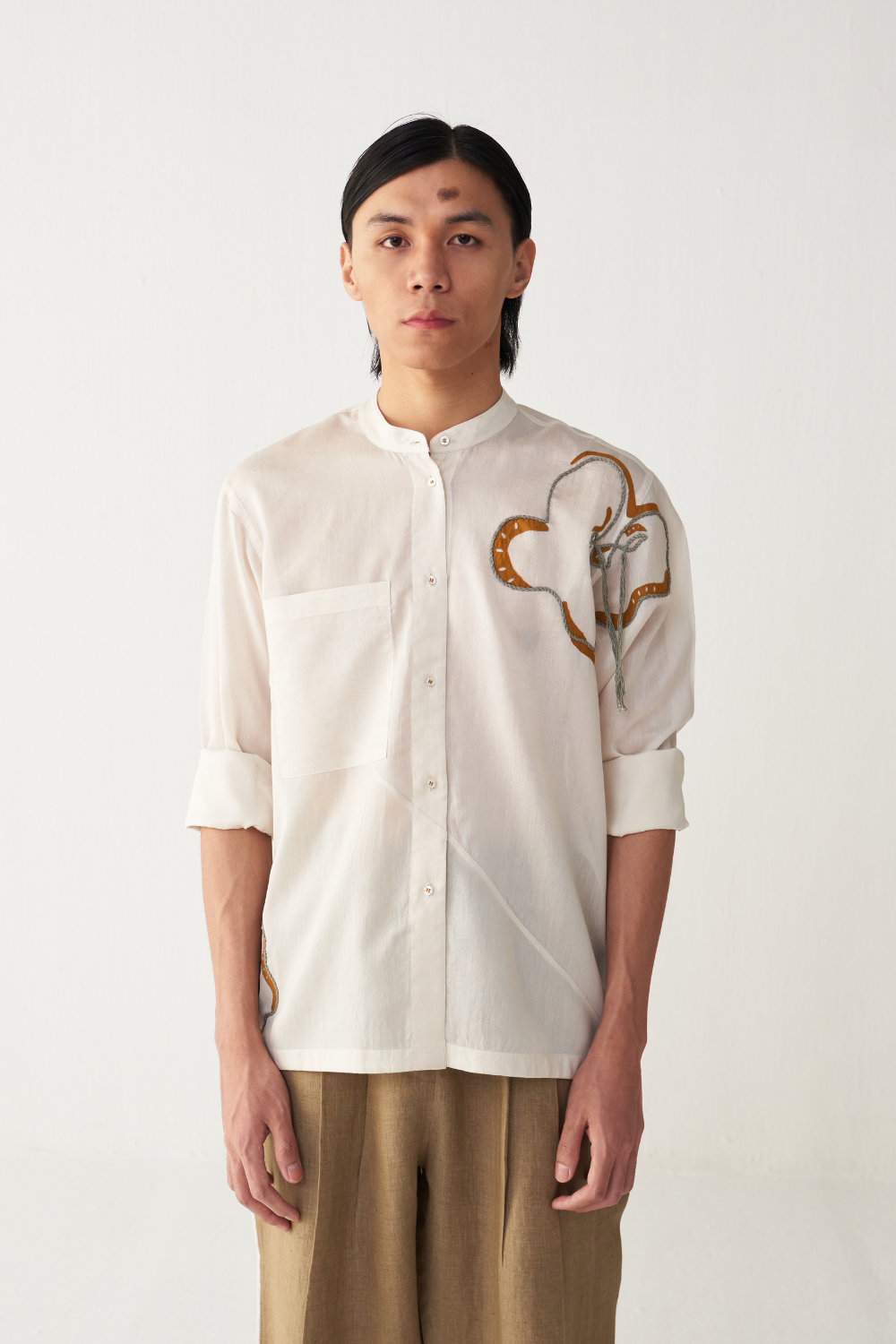 FLORAL ROPE EMB. SHIRT