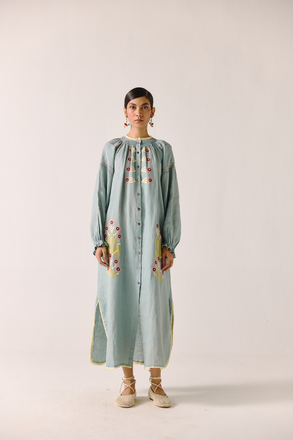 Chloe Dress - Pale Blue Pixel Applique