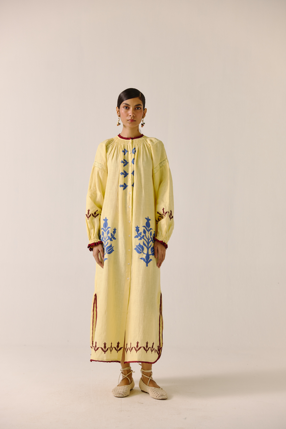 Chloe Dress - Butter Yellow Bird Applique